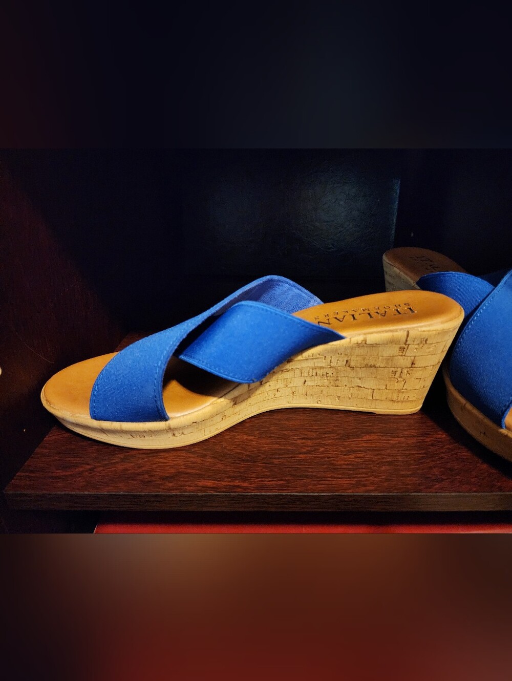 Italian Shoemakers Royal Blue Cork Wedge Slides Size 7